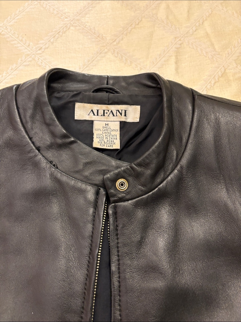 Alfani Black Leather Collarless Bomber Jacket